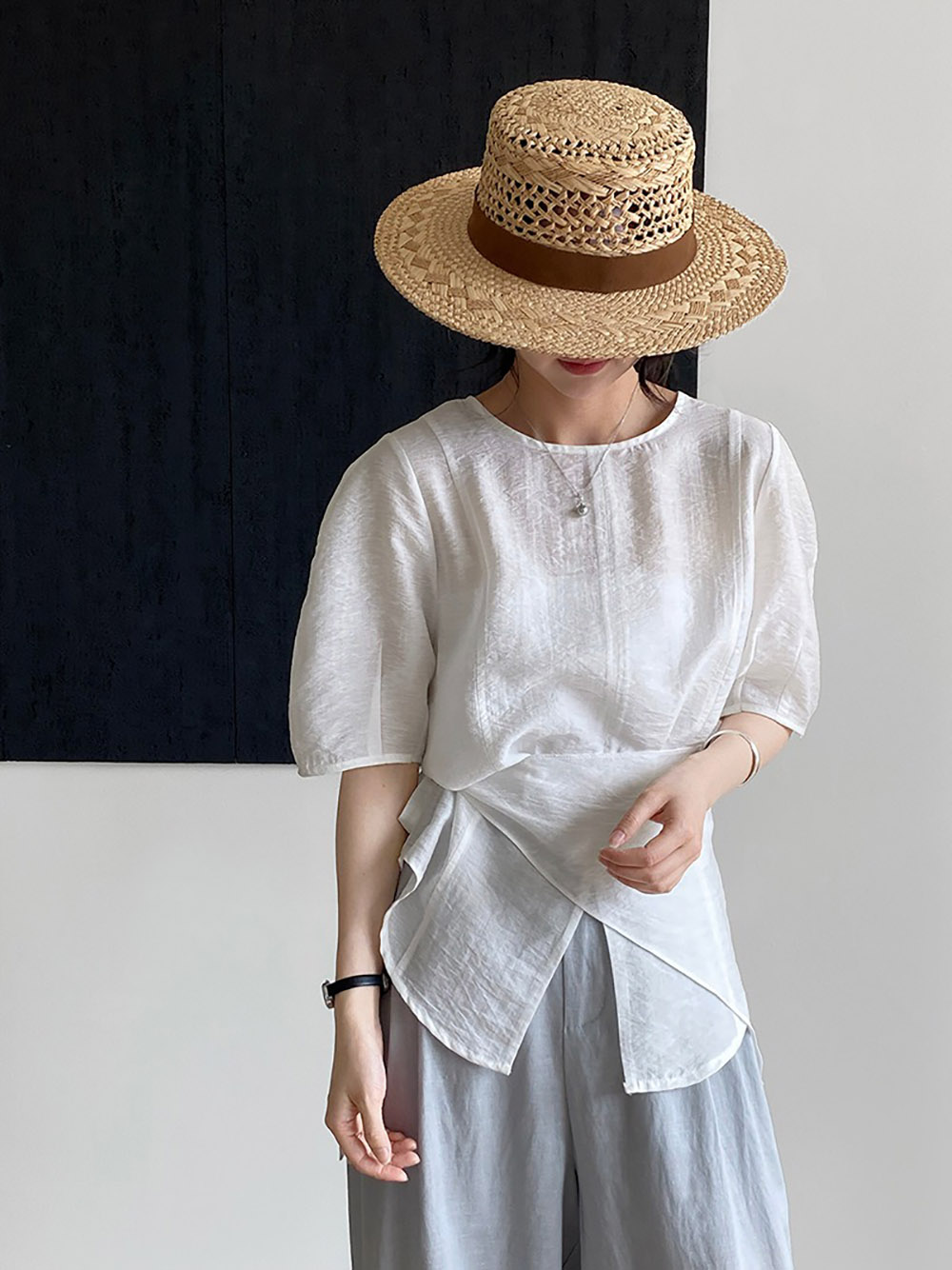 溫柔氣質天絲開衩上衣,evaviva,8C-FB7512,溫柔氣質天絲開衩上衣,領500,999免運