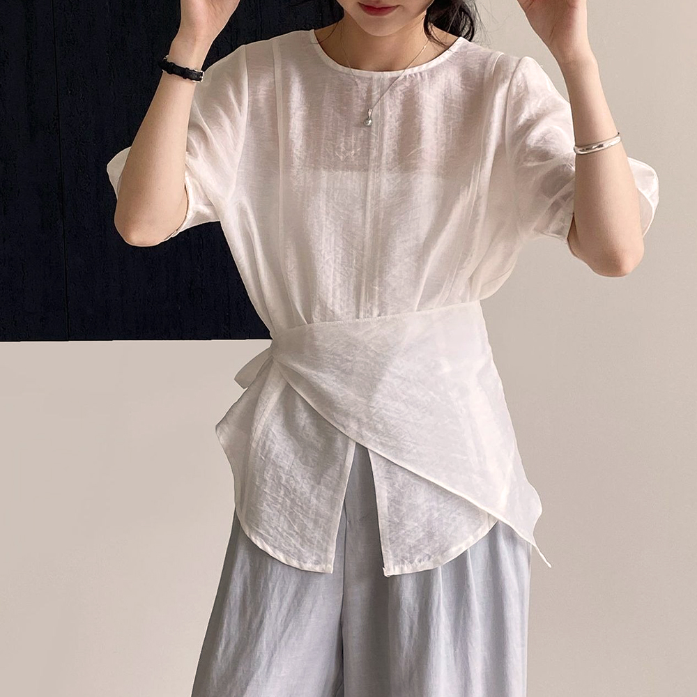溫柔氣質天絲開衩上衣