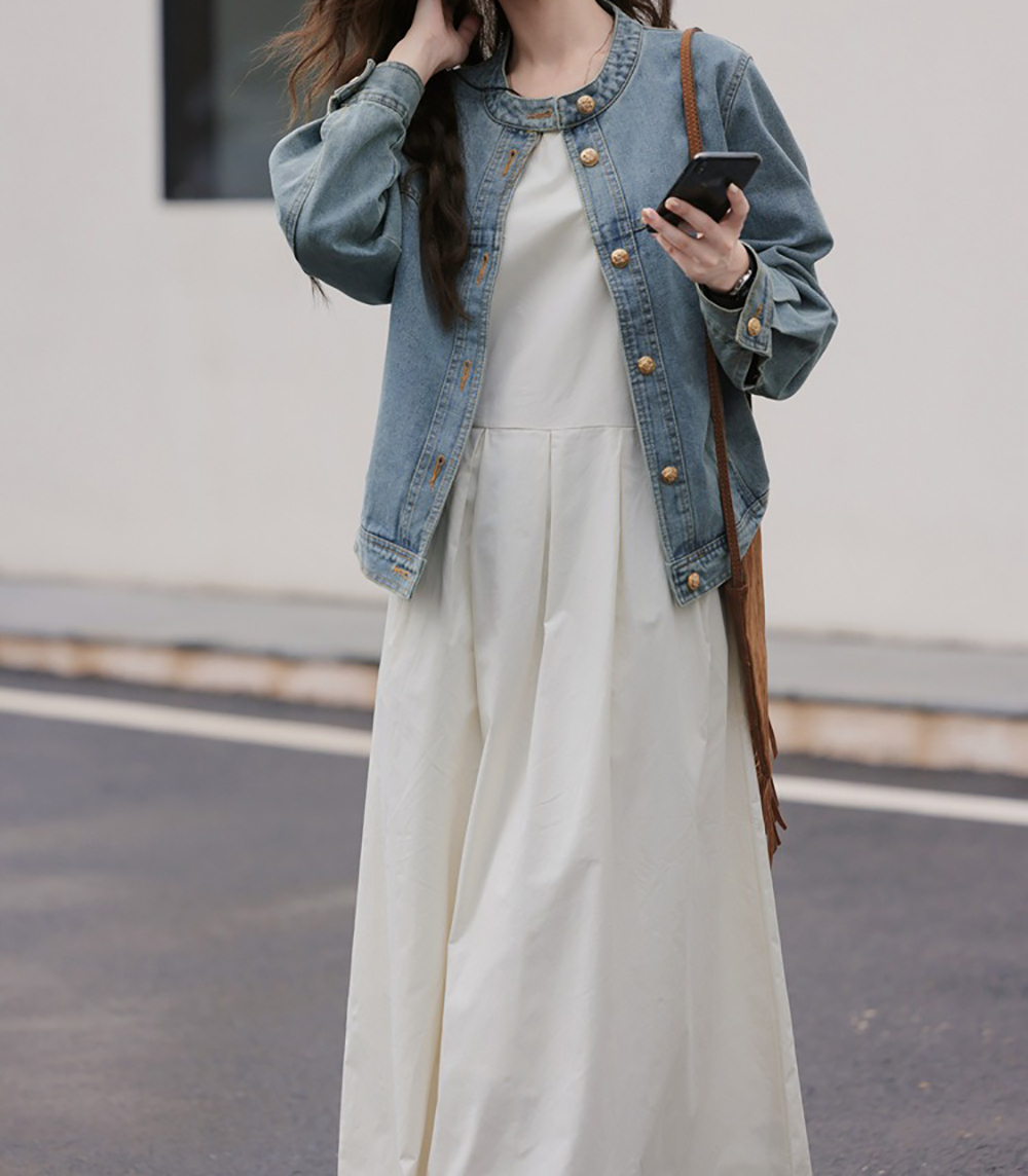 小金釦圓領牛仔外套,evaviva,8C-GO7517,小金釦圓領牛仔外套,領500,999免運