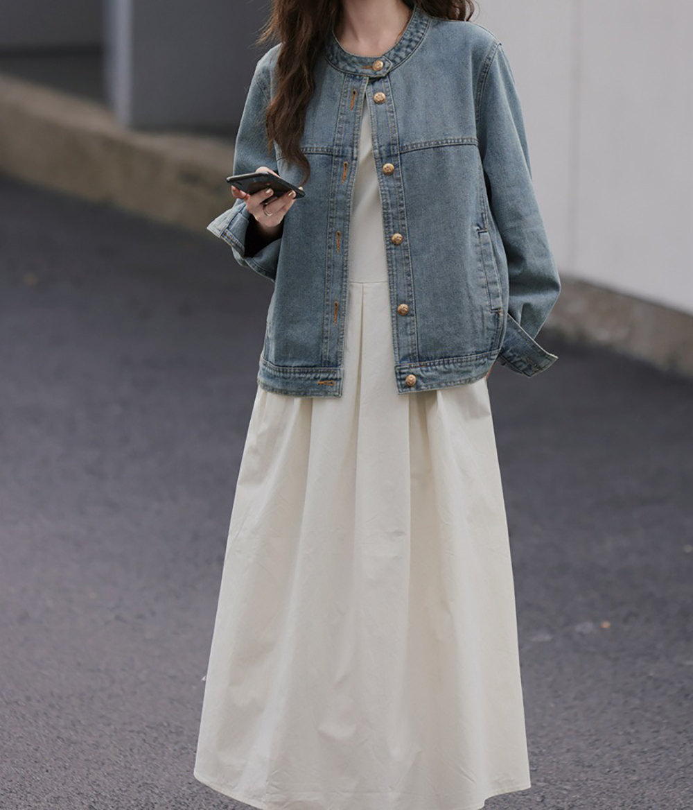 小金釦圓領牛仔外套,evaviva,8C-GO7517,小金釦圓領牛仔外套,領500,999免運