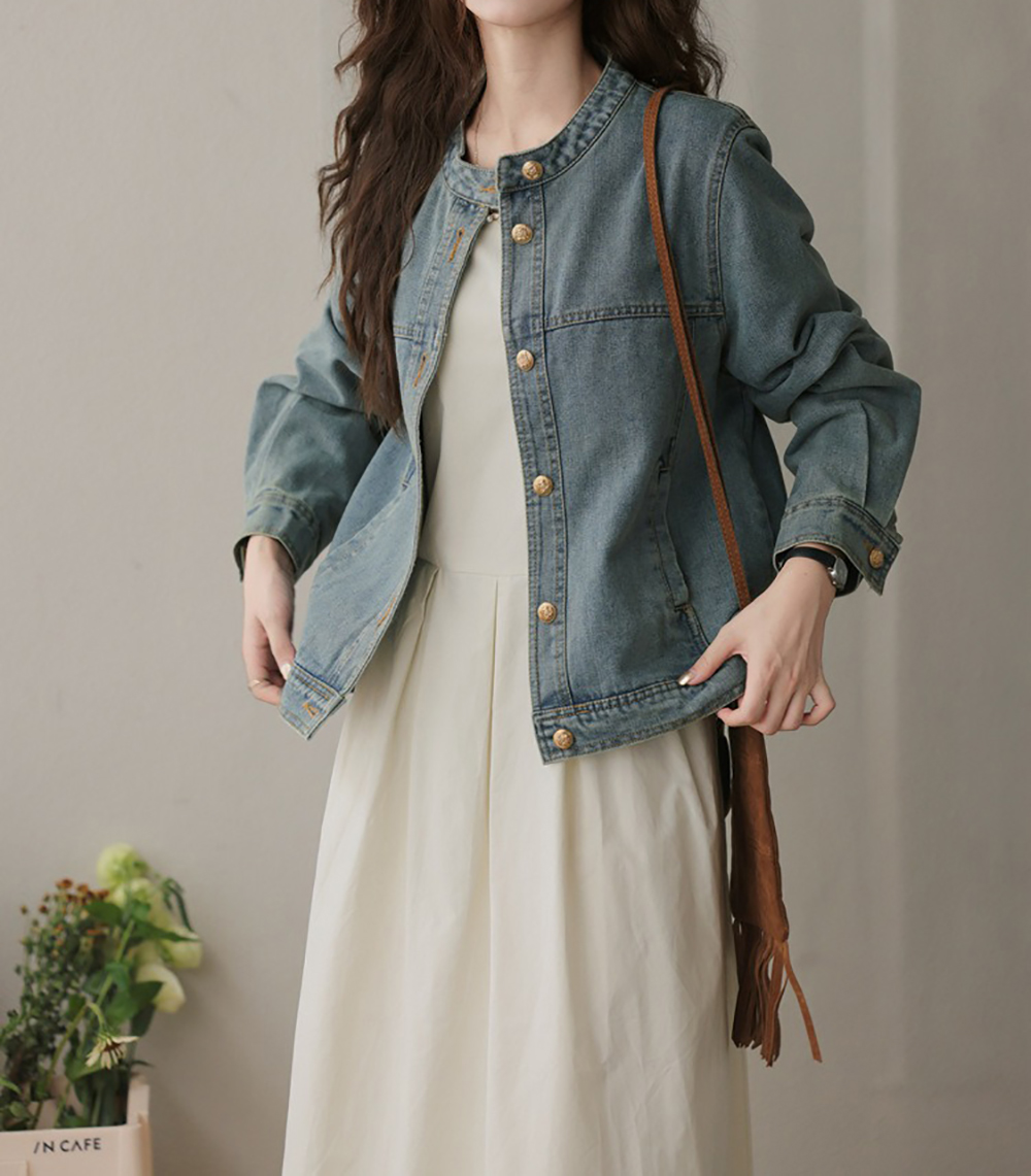 小金釦圓領牛仔外套,evaviva,8C-GO7517,小金釦圓領牛仔外套,領500,999免運