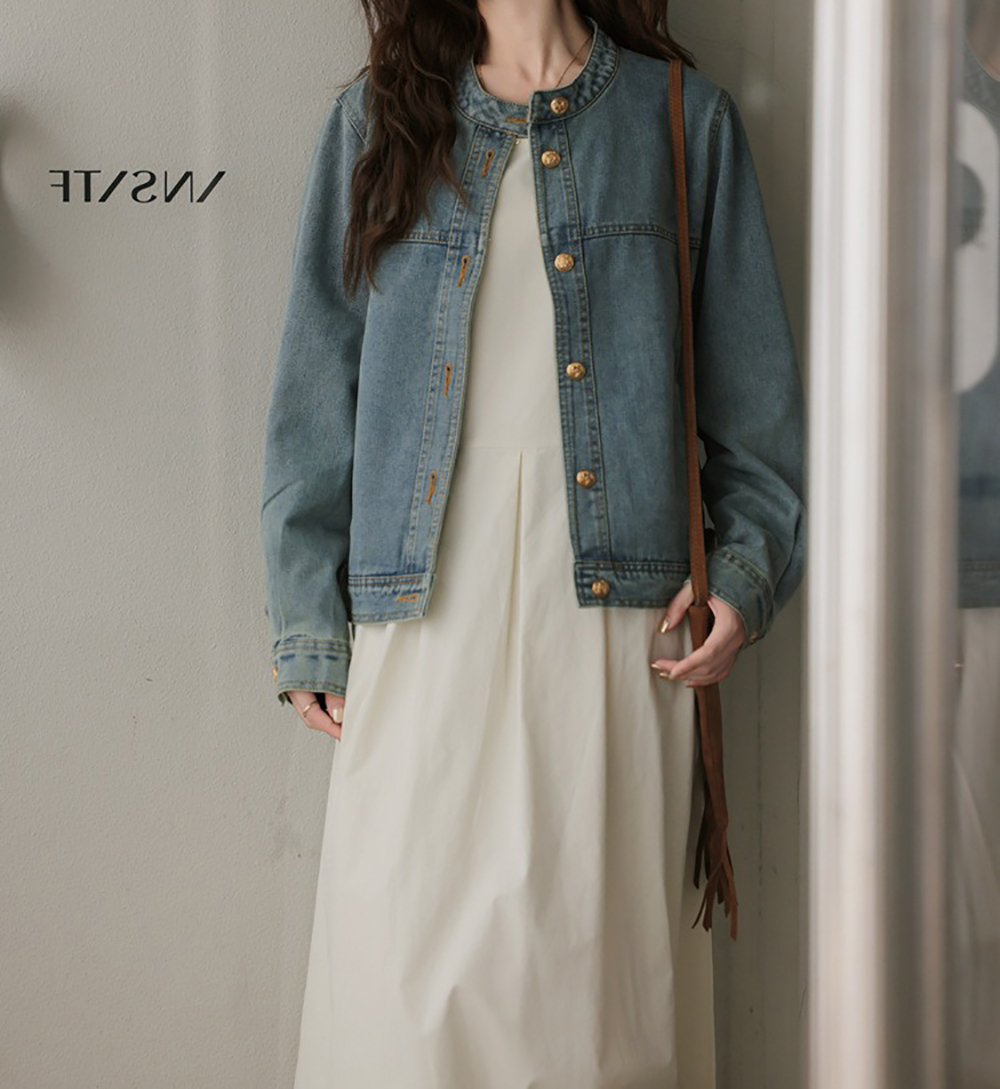 小金釦圓領牛仔外套,evaviva,8C-GO7517,小金釦圓領牛仔外套,領500,999免運