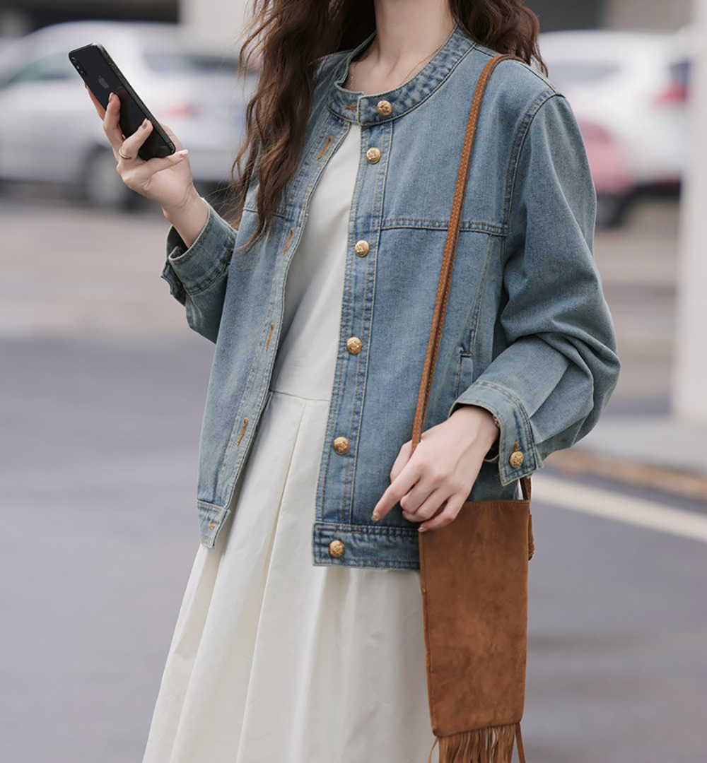 小金釦圓領牛仔外套,evaviva,8C-GO7517,小金釦圓領牛仔外套,領500,999免運