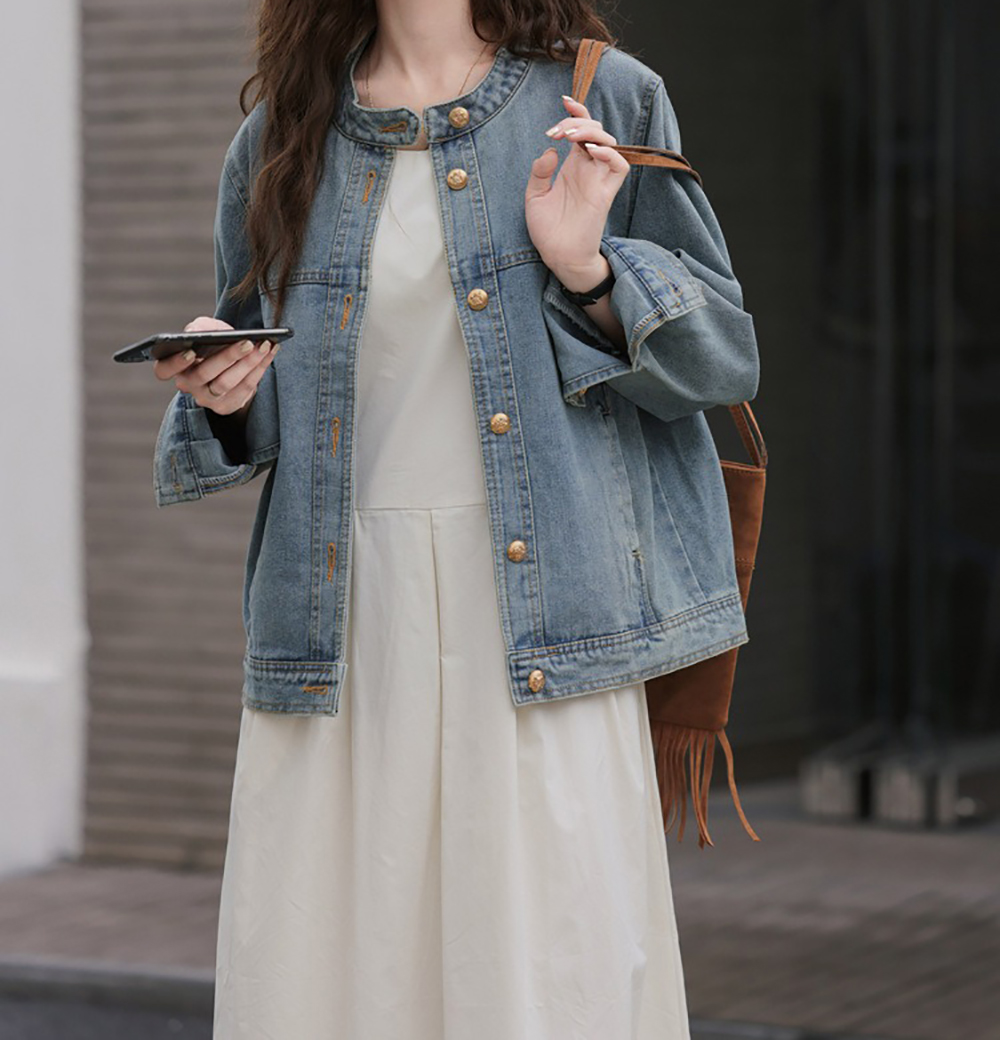 小金釦圓領牛仔外套,evaviva,8C-GO7517,小金釦圓領牛仔外套,領500,999免運