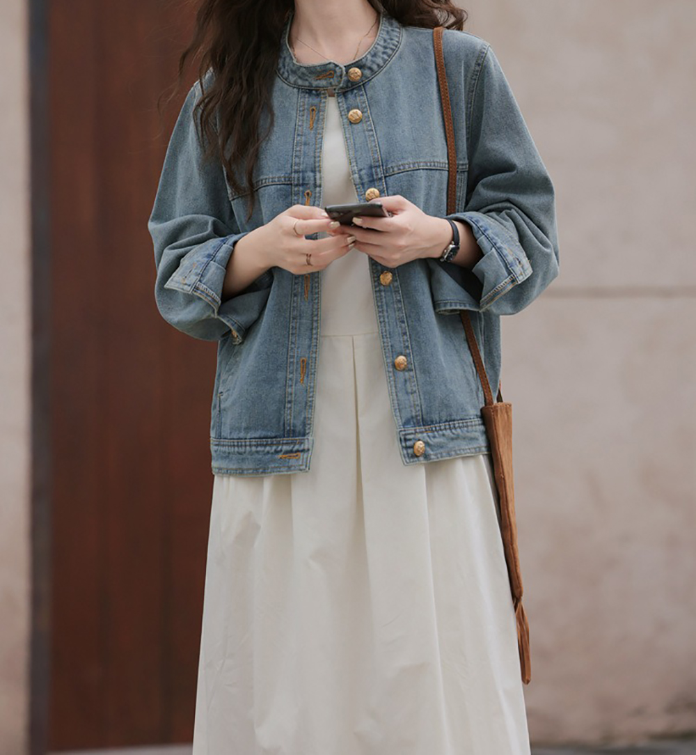 小金釦圓領牛仔外套,evaviva,8C-GO7517,小金釦圓領牛仔外套,領500,999免運