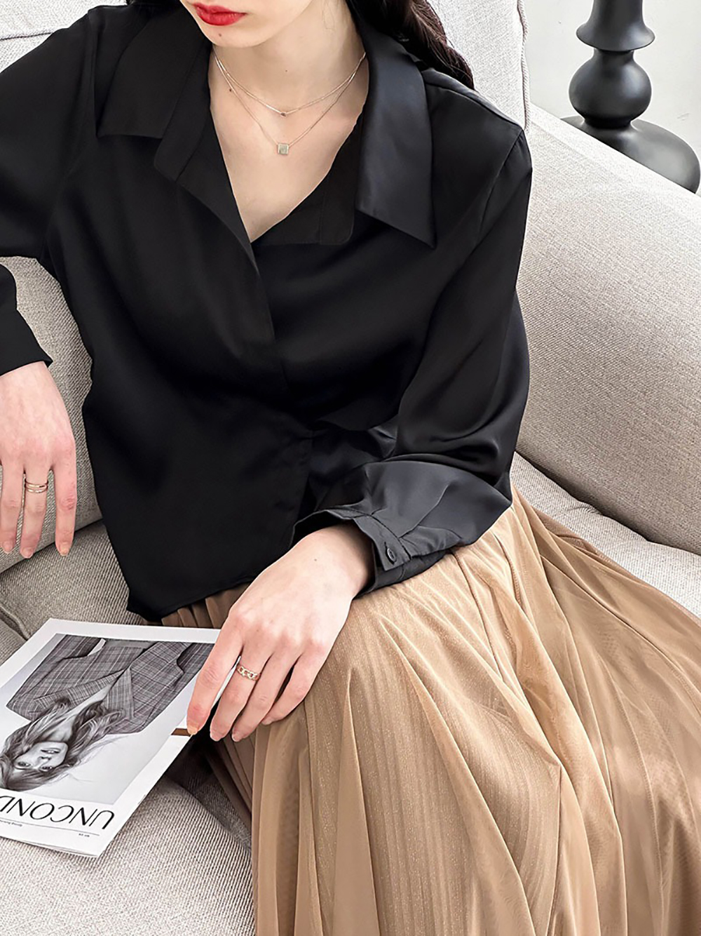 綁帶不規則設計襯衫,evaviva,8C-GW7513,綁帶不規則設計襯衫,領500,999免運