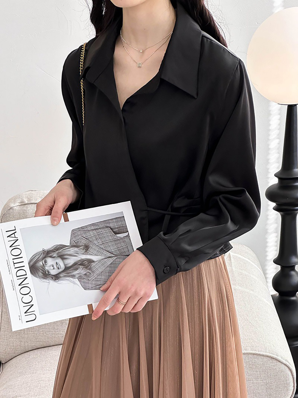 綁帶不規則設計襯衫,evaviva,8C-GW7513,綁帶不規則設計襯衫,領500,999免運