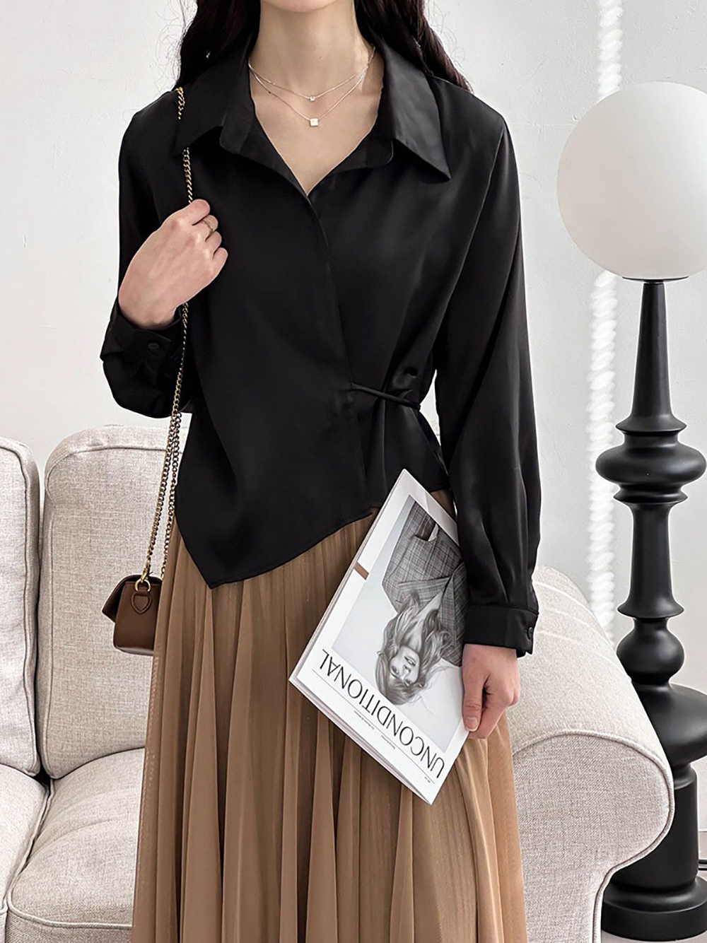 綁帶不規則設計襯衫,evaviva,8C-GW7513,綁帶不規則設計襯衫,領500,999免運