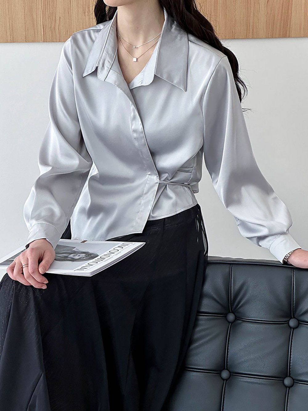 綁帶不規則設計襯衫,evaviva,8C-GW7513,綁帶不規則設計襯衫,領500,999免運