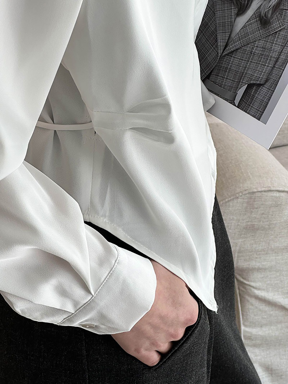 綁帶不規則設計襯衫,evaviva,8C-GW7513,綁帶不規則設計襯衫,領500,999免運