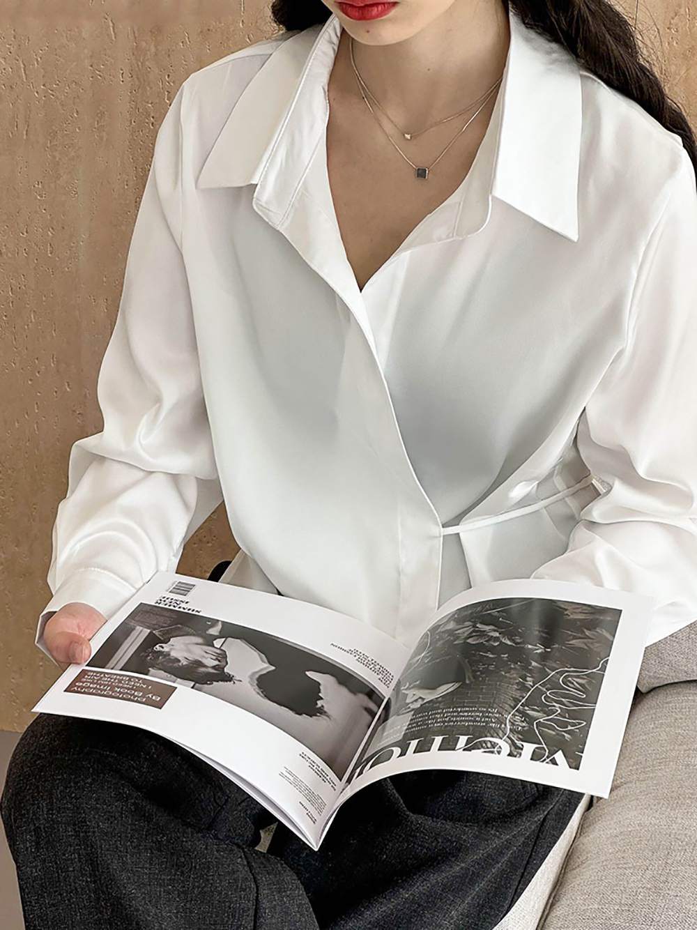 綁帶不規則設計襯衫,evaviva,8C-GW7513,綁帶不規則設計襯衫,領500,999免運