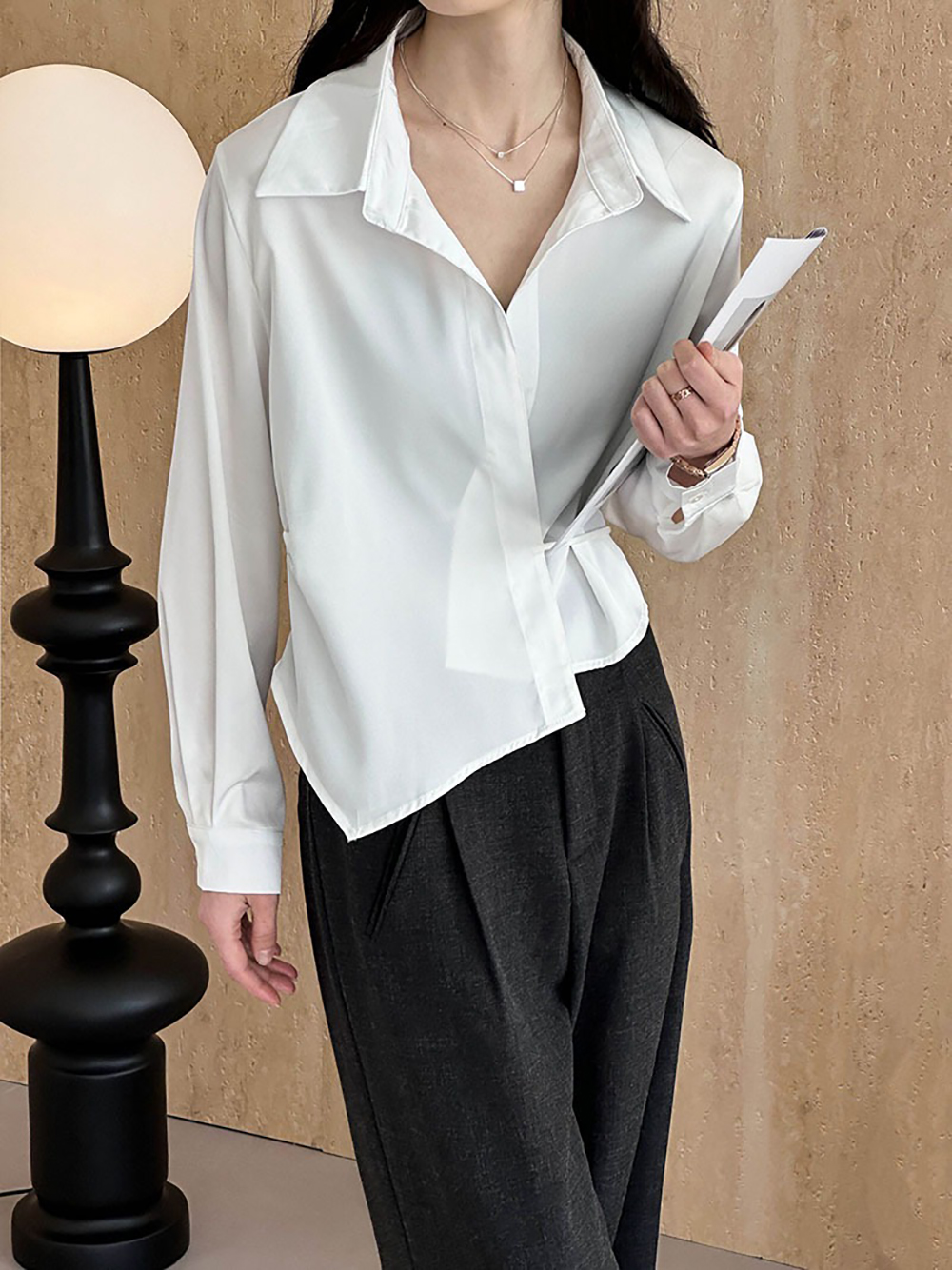 綁帶不規則設計襯衫,evaviva,8C-GW7513,綁帶不規則設計襯衫,領500,999免運