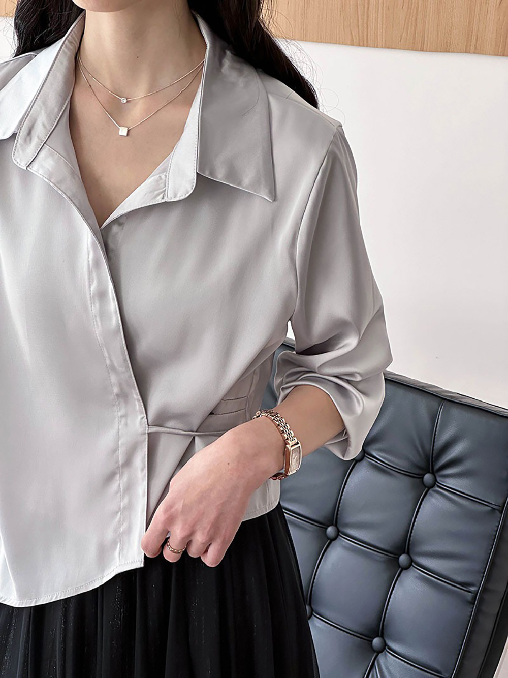 綁帶不規則設計襯衫,evaviva,8C-GW7513,綁帶不規則設計襯衫,領500,999免運