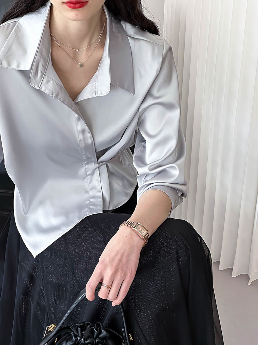 綁帶不規則設計襯衫,evaviva,8C-GW7513,綁帶不規則設計襯衫,領500,999免運