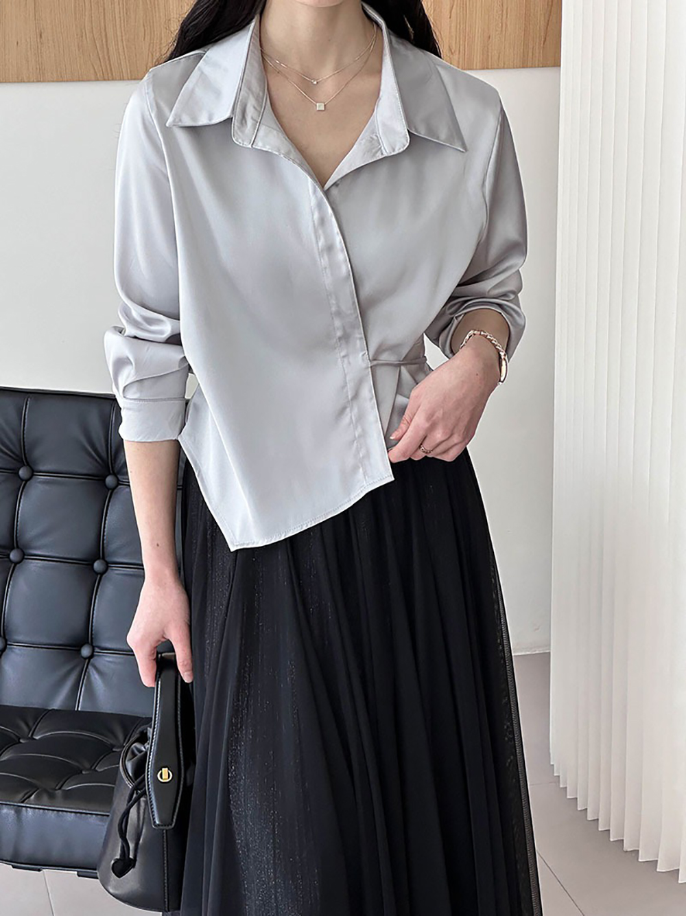 綁帶不規則設計襯衫,evaviva,8C-GW7513,綁帶不規則設計襯衫,領500,999免運