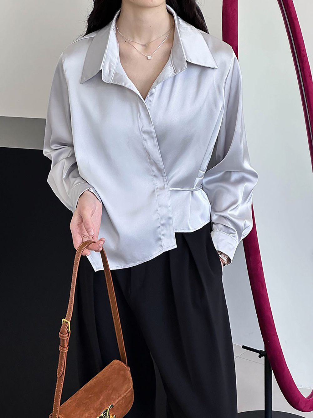 綁帶不規則設計襯衫,evaviva,8C-GW7513,綁帶不規則設計襯衫,領500,999免運