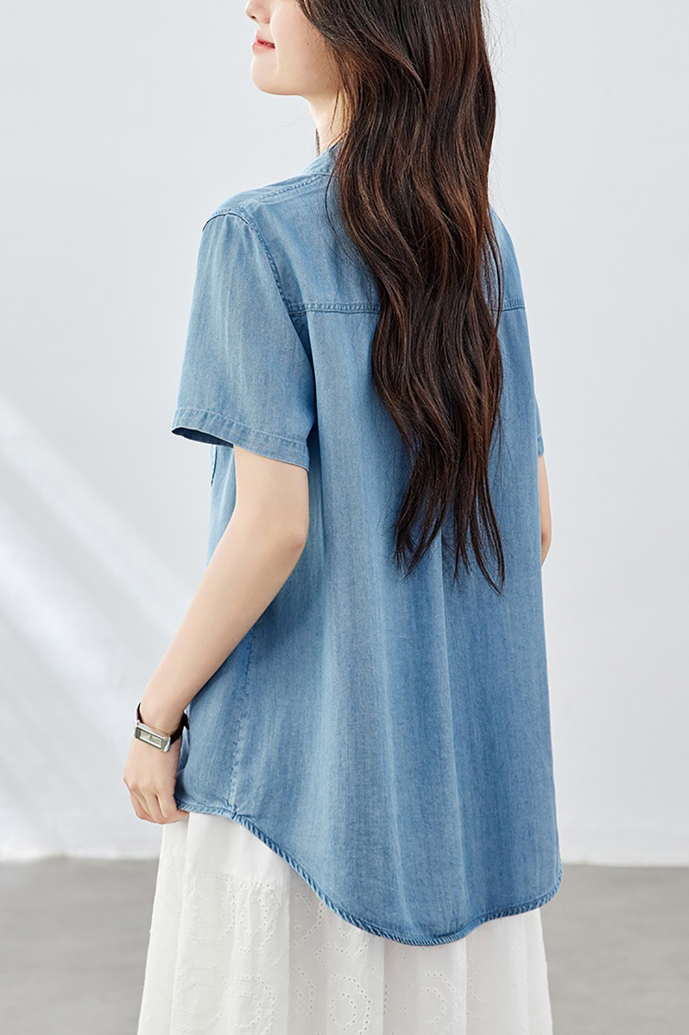 天絲牛仔短袖襯衫,evaviva,8C-HV7520,天絲牛仔短袖襯衫,領500,999免運