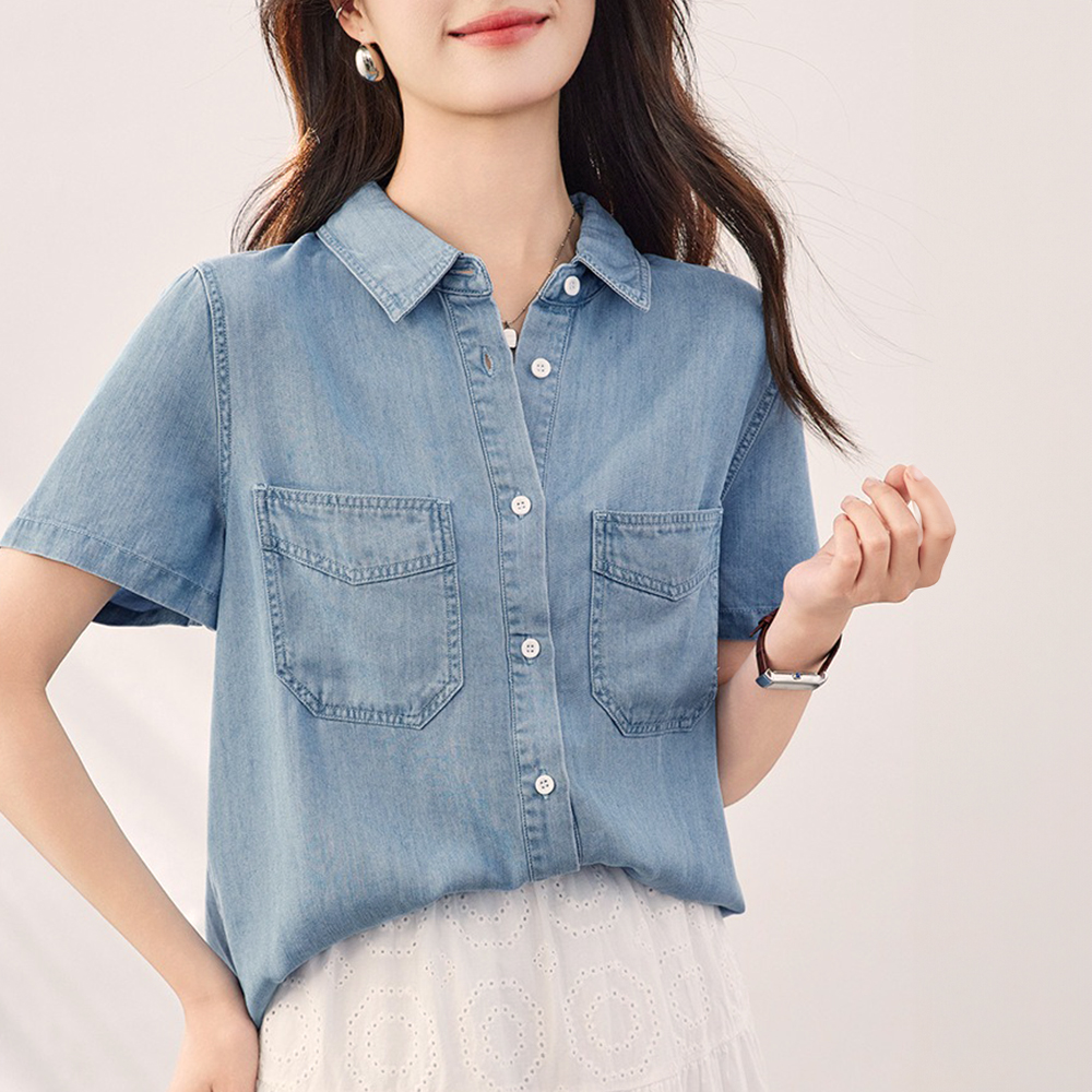 天絲牛仔短袖襯衫