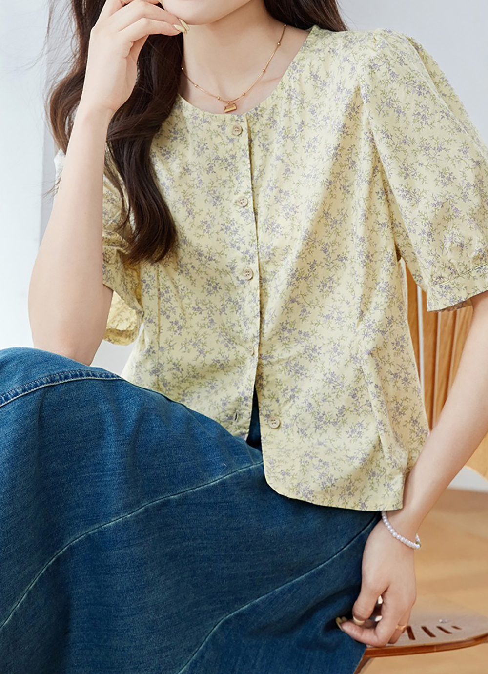 田園風小碎花圓領襯衫,evaviva,8C-HV7521,田園風小碎花圓領襯衫,領500,999免運