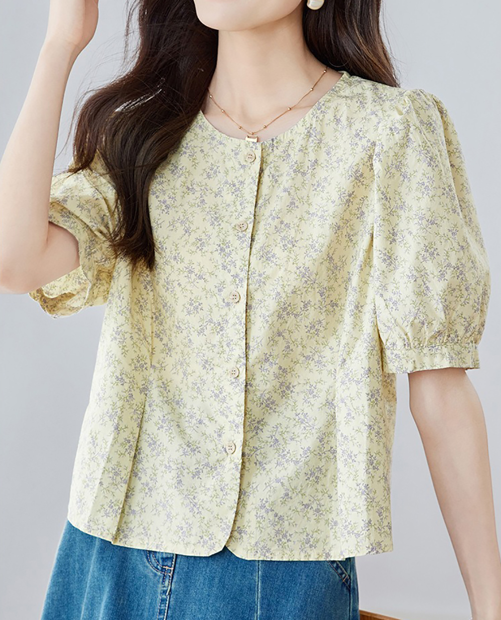 田園風小碎花圓領襯衫,evaviva,8C-HV7521,田園風小碎花圓領襯衫,領500,999免運