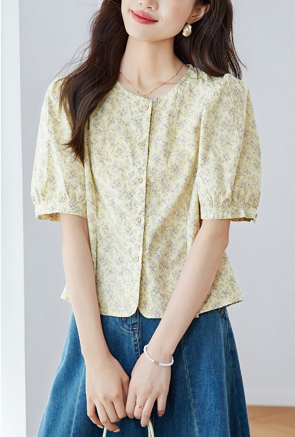 田園風小碎花圓領襯衫,evaviva,8C-HV7521,田園風小碎花圓領襯衫,領500,999免運