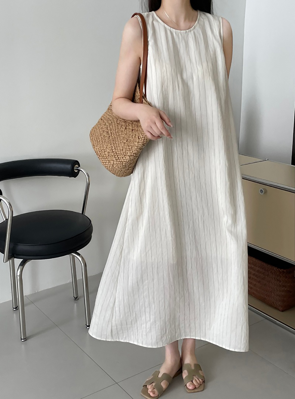 圓領條紋背心長洋裝,evaviva,8C-UR7516,圓領條紋背心長洋裝,周新品優惠,NEWARRIVAL
