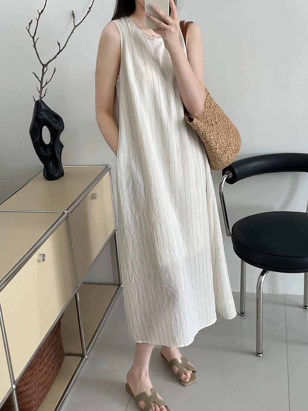 圓領條紋背心長洋裝,evaviva,8C-UR7516,圓領條紋背心長洋裝,周新品優惠,NEWARRIVAL