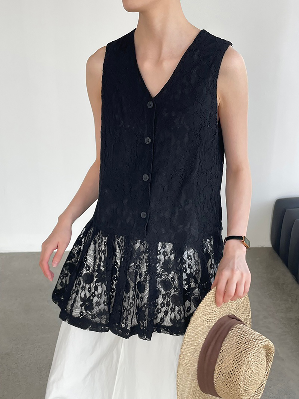 不規則蕾絲拼接背心,evaviva,8C-UR7518,不規則蕾絲拼接背心,周新品優惠,NEWARRIVAL