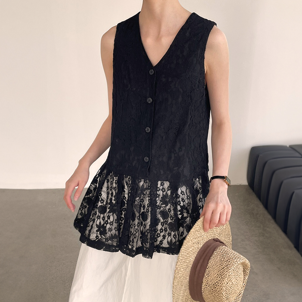 不規則蕾絲拼接背心