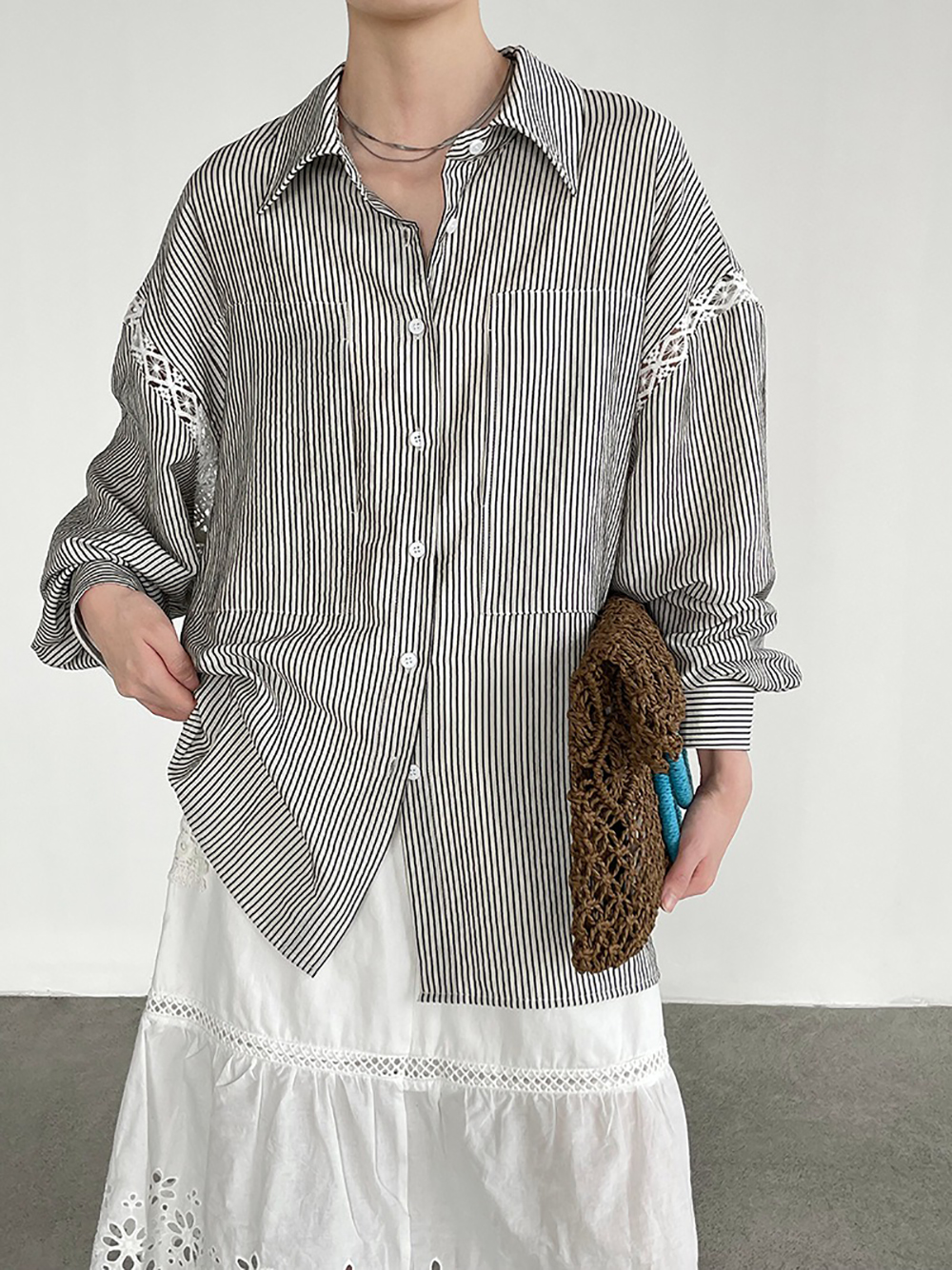 鏤空蕾絲條紋天絲襯衫,evaviva,8C-UR7519,鏤空蕾絲條紋天絲襯衫,周新品優惠,NEWARRIVAL