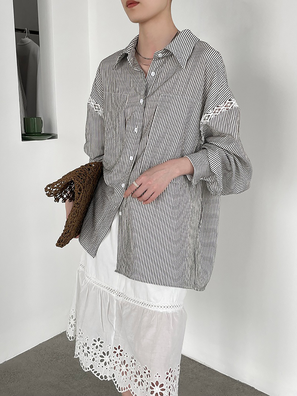 鏤空蕾絲條紋天絲襯衫,evaviva,8C-UR7519,鏤空蕾絲條紋天絲襯衫,周新品優惠,NEWARRIVAL