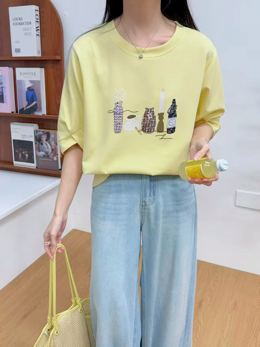 小香風拼接插畫感上衣,evaviva,99-AL7509,小香風拼接插畫感上衣,領500,999免運