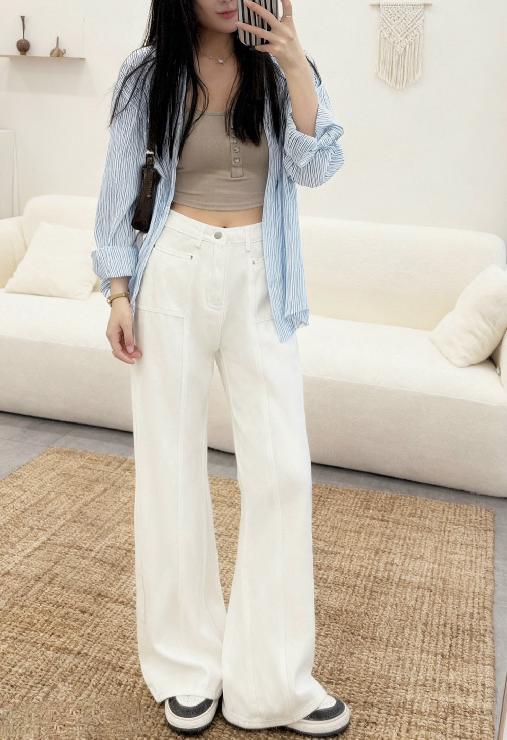 純白寬鬆微喇叭寬褲,evaviva,99-BF7510,純白寬鬆微喇叭寬褲,領500,999免運