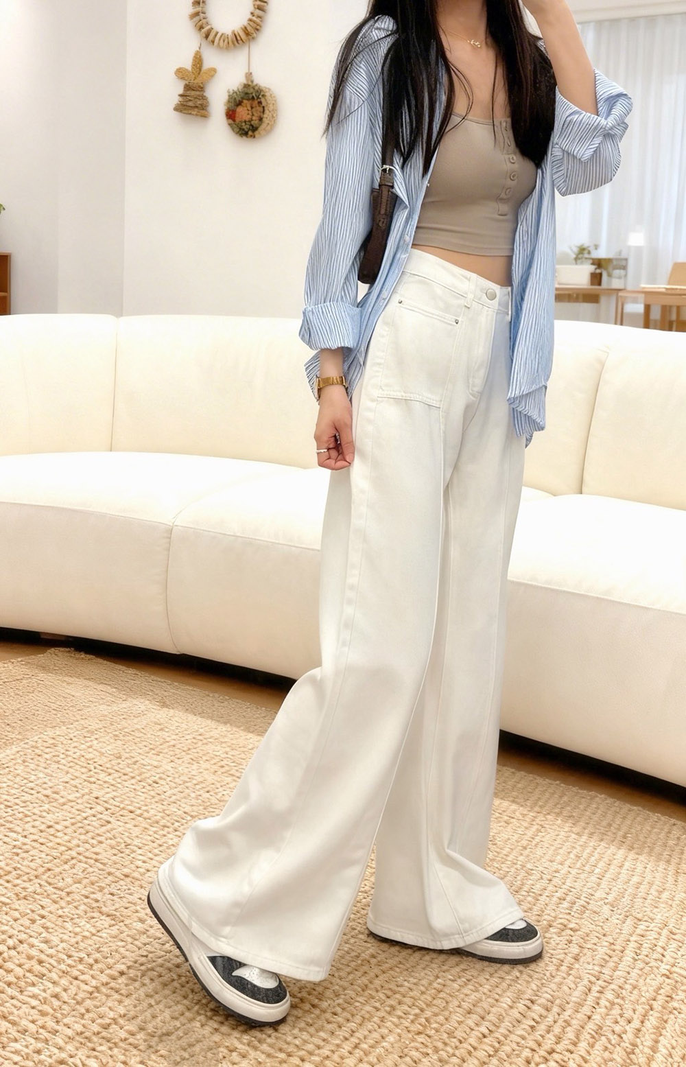 純白寬鬆微喇叭寬褲,evaviva,99-BF7510,純白寬鬆微喇叭寬褲,領500,999免運