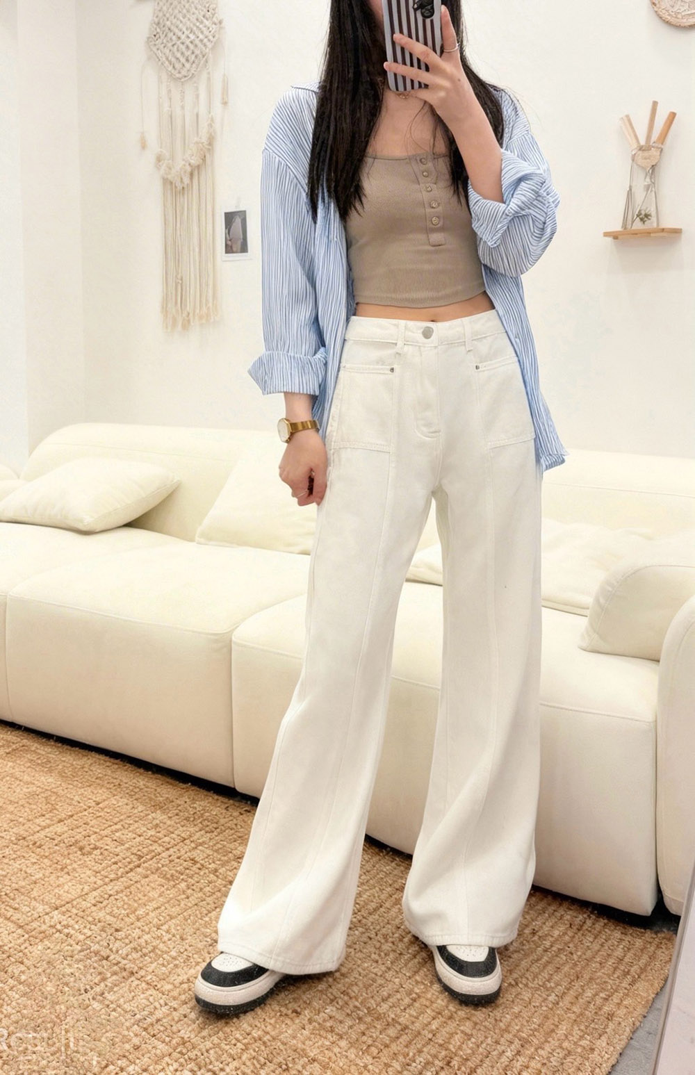 純白寬鬆微喇叭寬褲,evaviva,99-BF7510,純白寬鬆微喇叭寬褲,領500,999免運