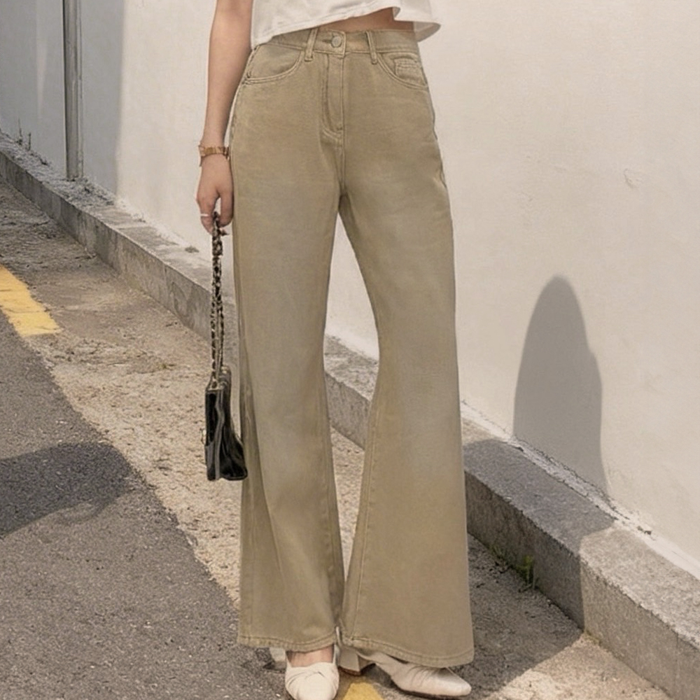 後腰彈性鬆緊卡其長褲