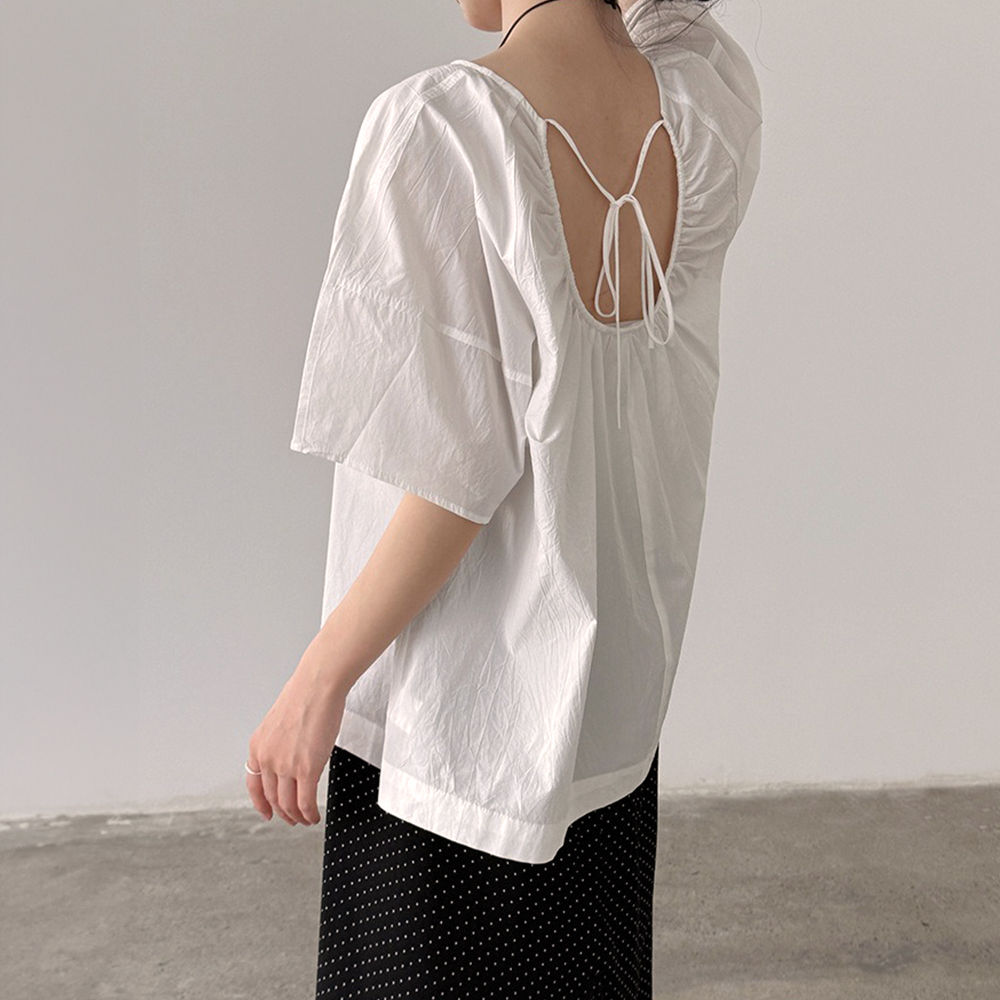 小露背綁帶圓領襯衫