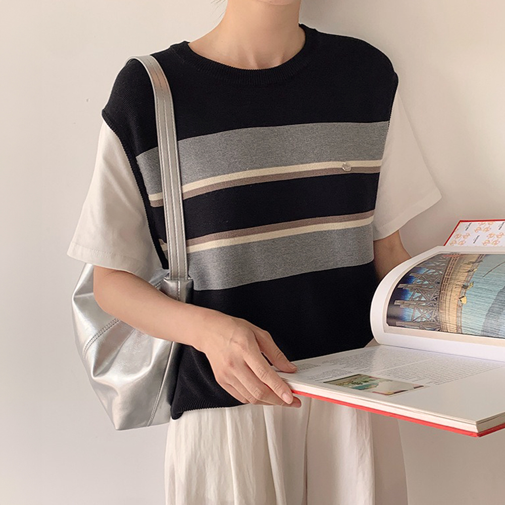 撞色假兩件針織上衣