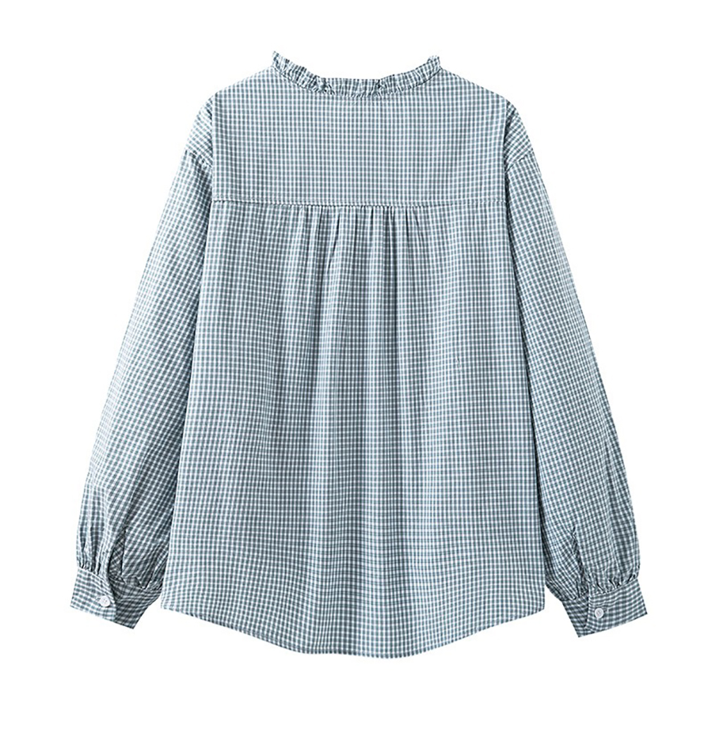 蝴蝶結木耳領格子襯衫,evaviva,8C-HV7538,蝴蝶結木耳領格子襯衫,領500,999免運