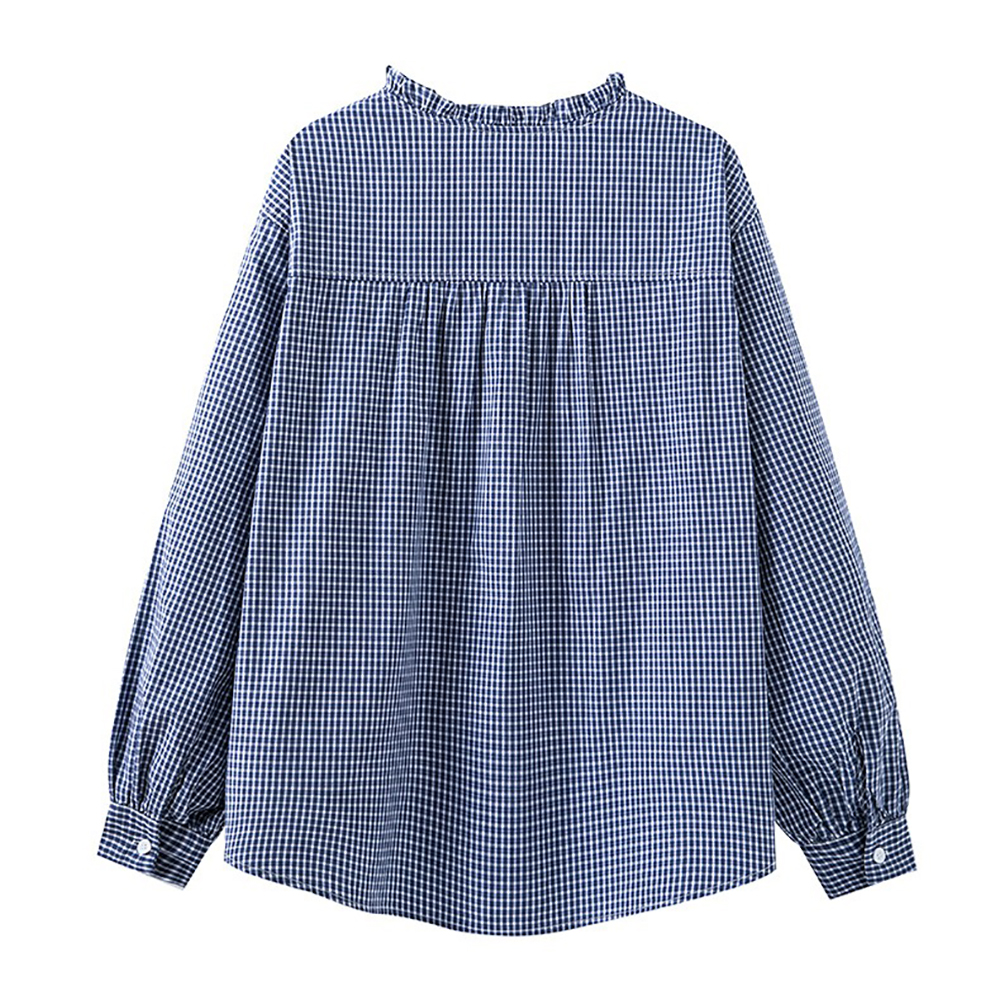 蝴蝶結木耳領格子襯衫,evaviva,8C-HV7538,蝴蝶結木耳領格子襯衫,領500,999免運