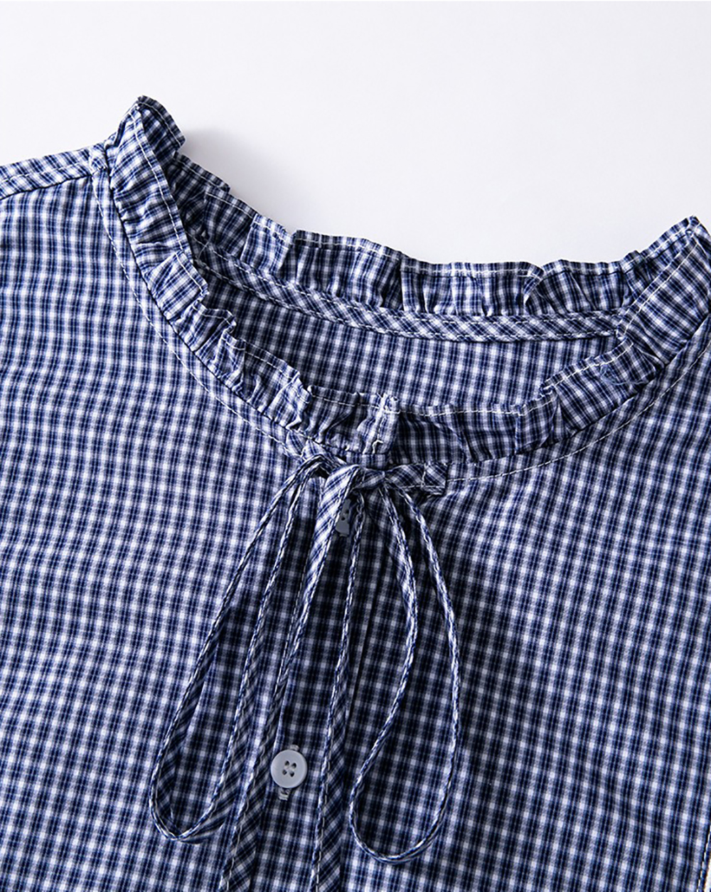 蝴蝶結木耳領格子襯衫,evaviva,8C-HV7538,蝴蝶結木耳領格子襯衫,領500,999免運