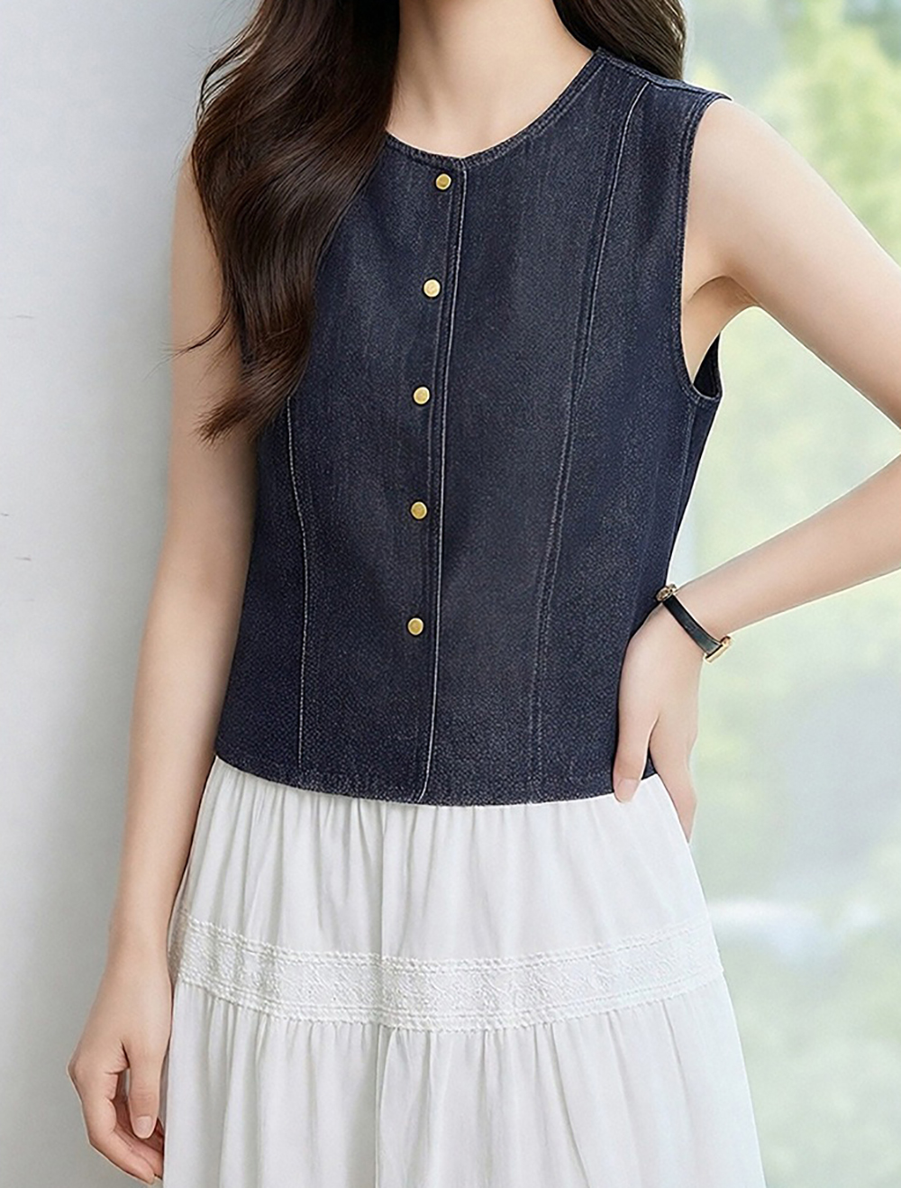 牛仔藍圓領背心外套,evaviva,8C-HV7541,牛仔藍圓領背心外套,領500,999免運