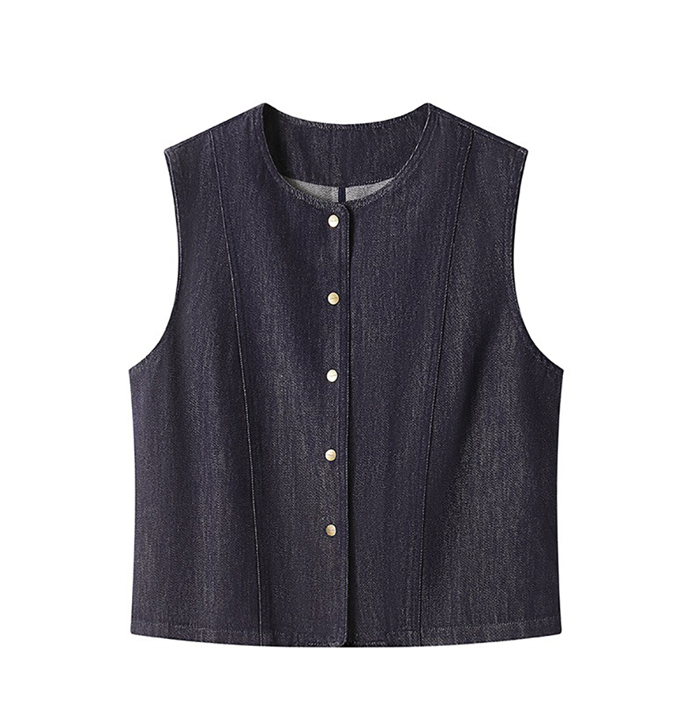 牛仔藍圓領背心外套,evaviva,8C-HV7541,牛仔藍圓領背心外套,領500,999免運