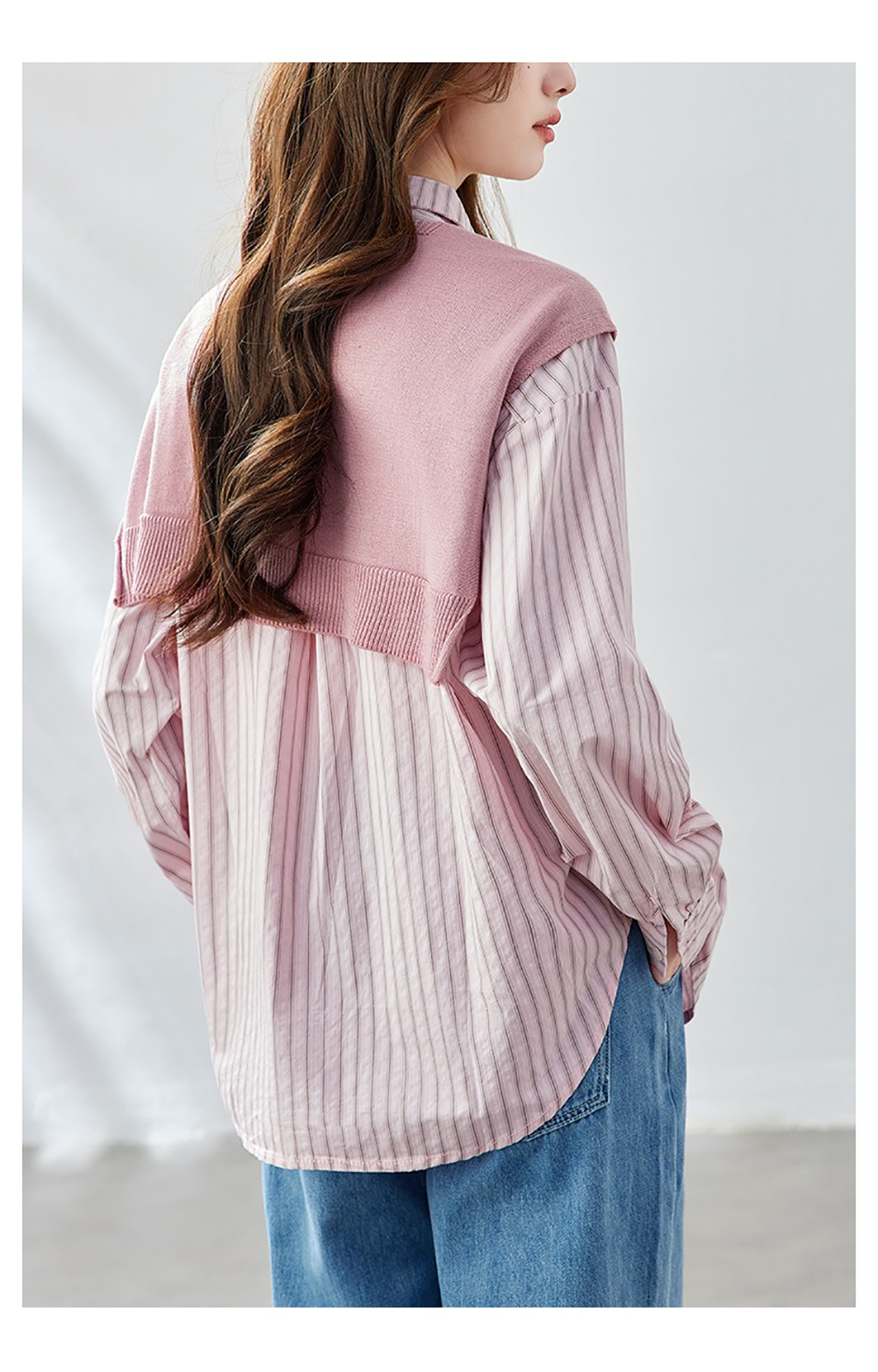 氣質針織披肩條紋襯衫,evaviva,8C-HV7542,氣質針織披肩條紋襯衫,領500,999免運