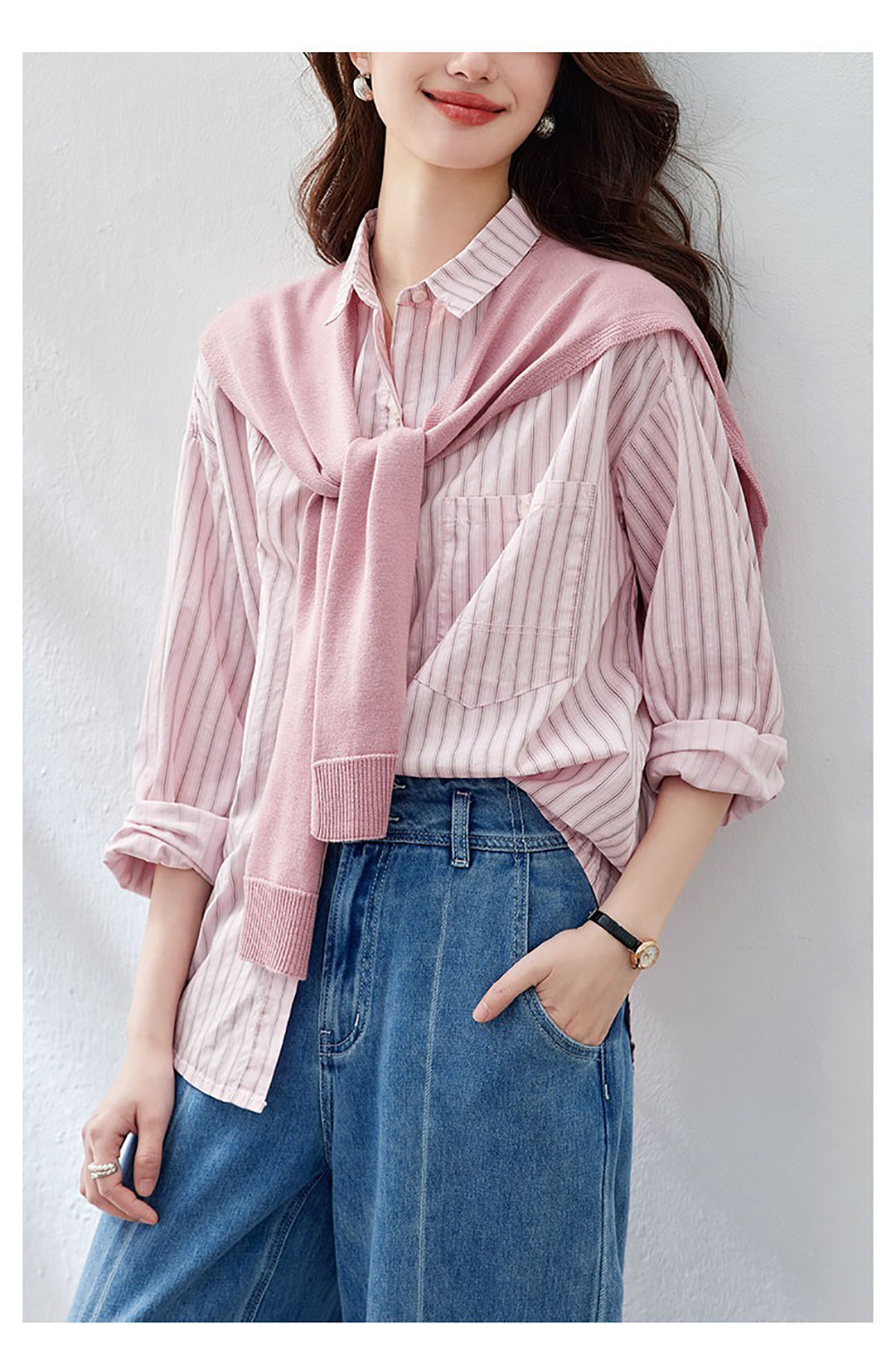 氣質針織披肩條紋襯衫,evaviva,8C-HV7542,氣質針織披肩條紋襯衫,領500,999免運