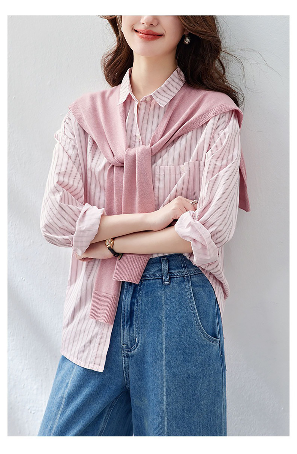 氣質針織披肩條紋襯衫,evaviva,8C-HV7542,氣質針織披肩條紋襯衫,領500,999免運