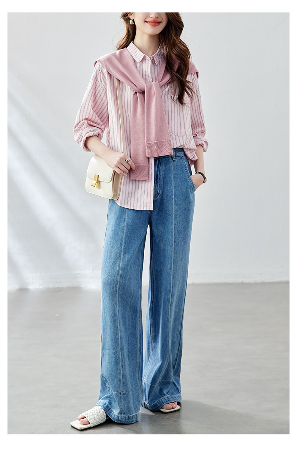 氣質針織披肩條紋襯衫,evaviva,8C-HV7542,氣質針織披肩條紋襯衫,領500,999免運