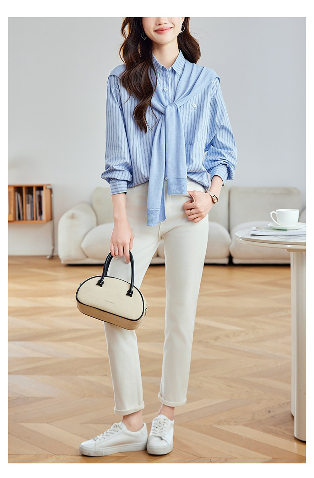 氣質針織披肩條紋襯衫,evaviva,8C-HV7542,氣質針織披肩條紋襯衫,領500,999免運