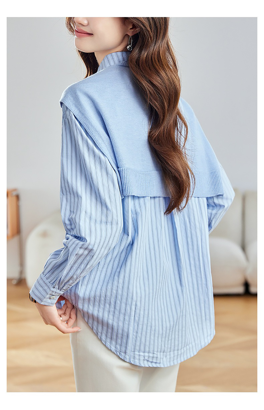 氣質針織披肩條紋襯衫,evaviva,8C-HV7542,氣質針織披肩條紋襯衫,領500,999免運