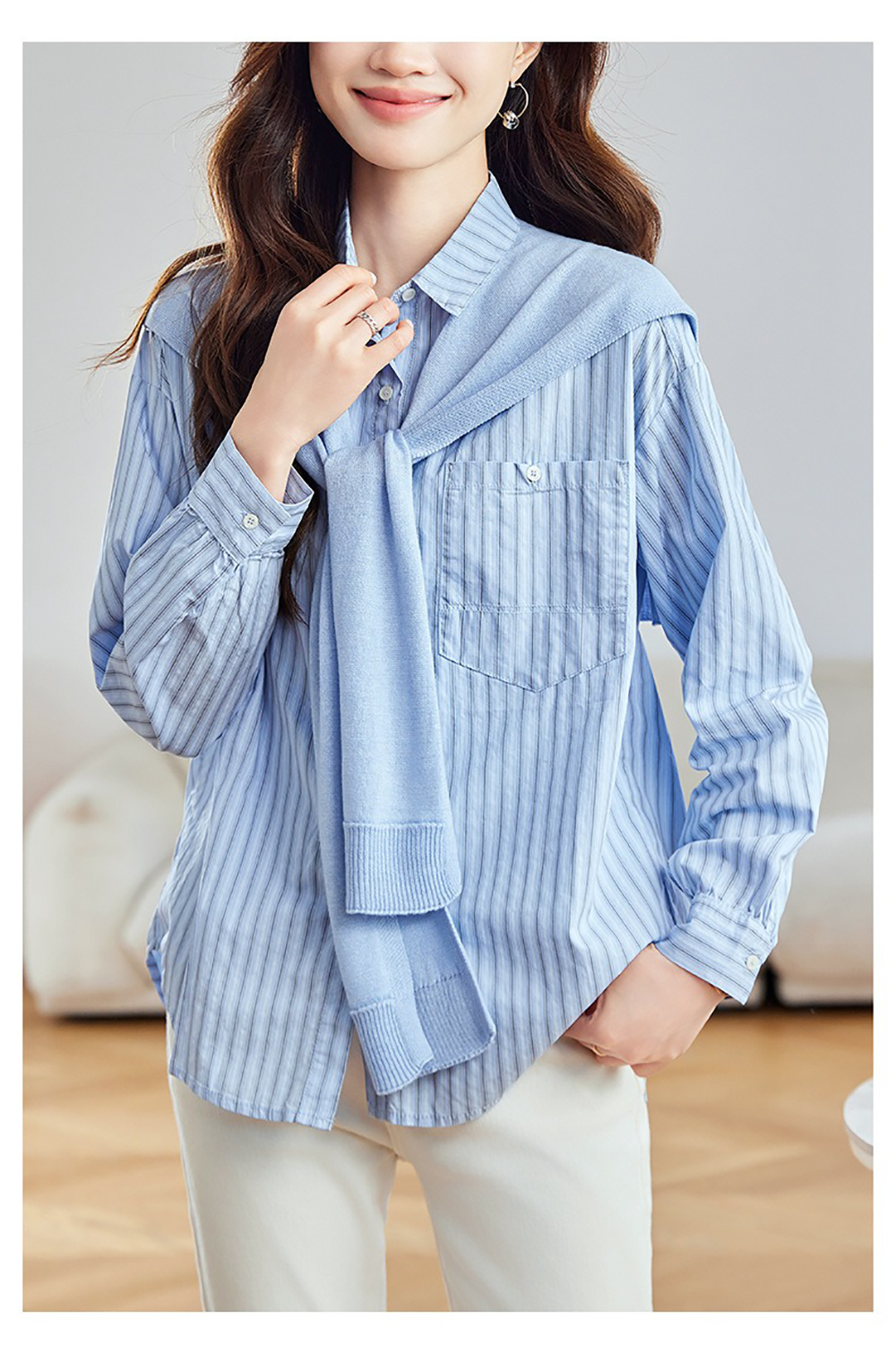 氣質針織披肩條紋襯衫,evaviva,8C-HV7542,氣質針織披肩條紋襯衫,領500,999免運